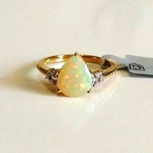 Genuine Ethiopian Opal & Diamond 9K Gold Ring